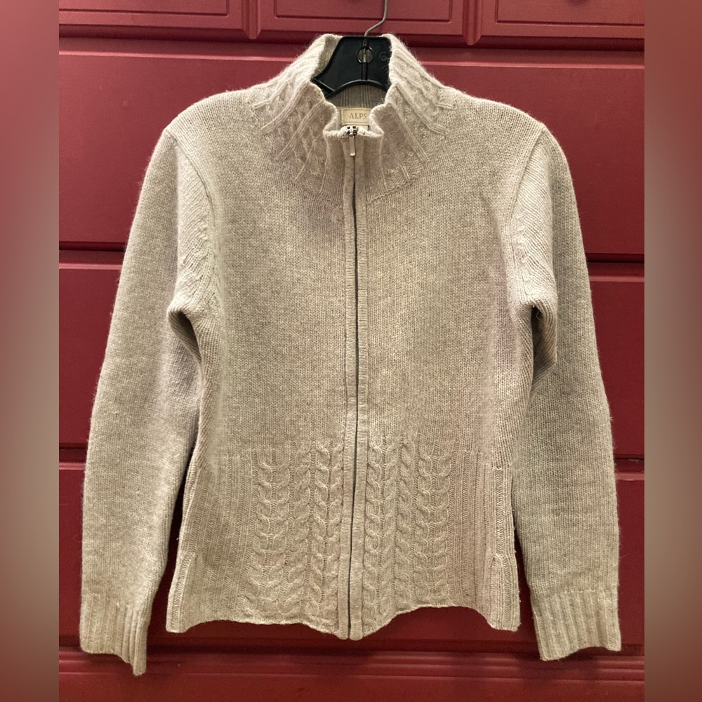 ALPS Lambswool and Angora Cardigan. Light Grey Heather. Full Zip. Size Small.